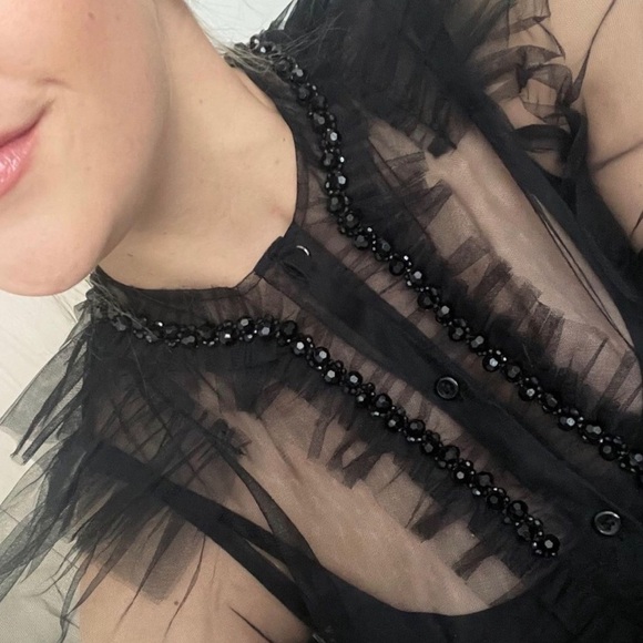 Simone Rocha x H&M Puff Sleeved Black Tulle Blouse - Picture 12 of 16